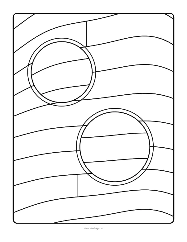 Wide wavy bands flowing across the page, with two circles where the bands shift