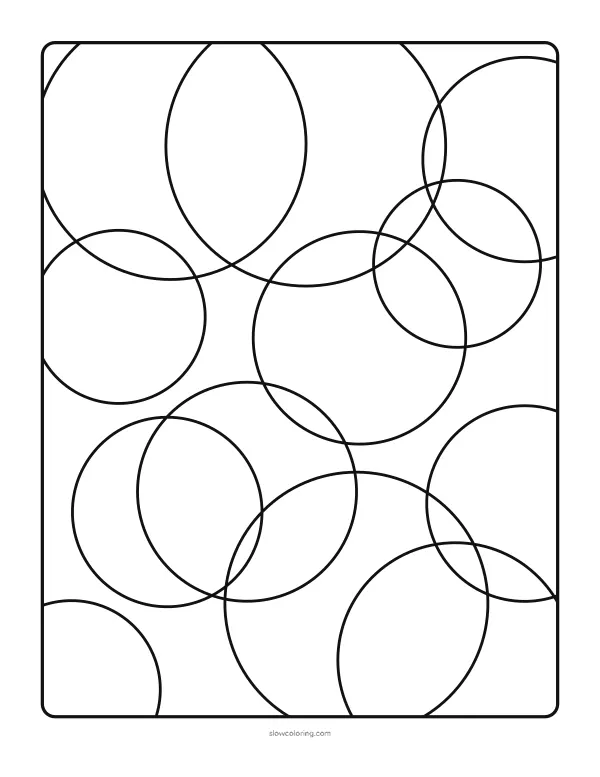 Large circles of different sizes overlapping into many curved zones