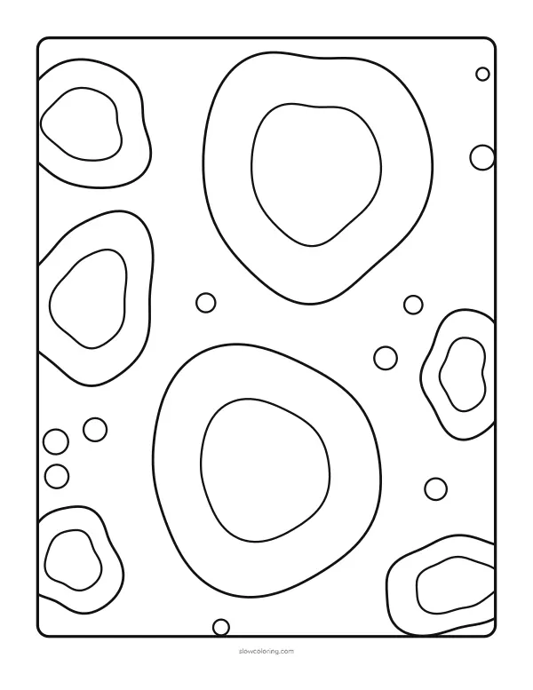 Rounded organic blob shapes with inner outlines and small pebbles between them