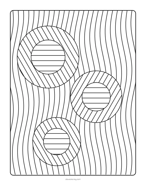 Wavy vertical stripes with circles where the stripes turn, for a bold optical effect