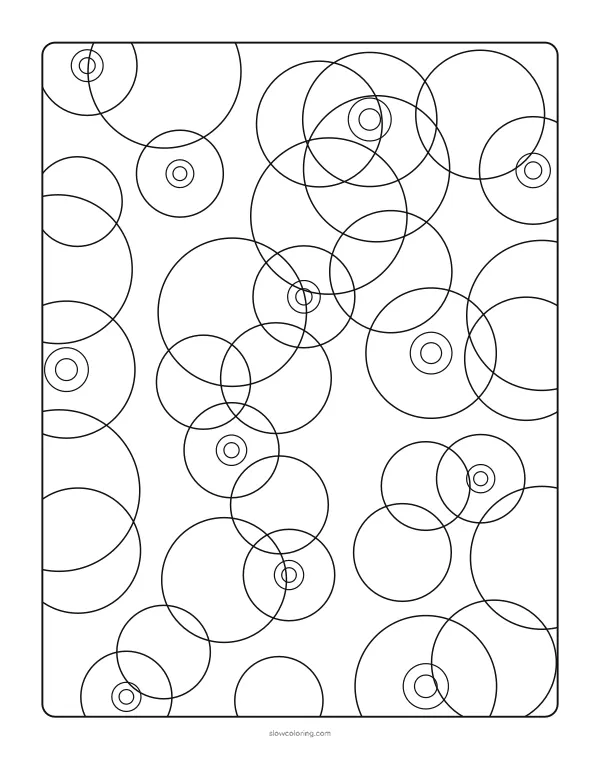 Detailed page of many overlapping circles, some with inner rings