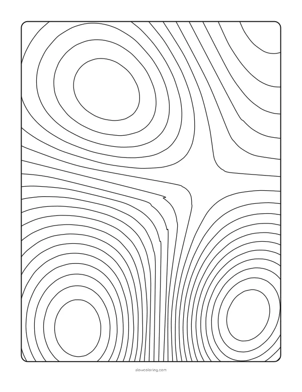 Detailed contour lines around several hills and hollows, with many narrow bands