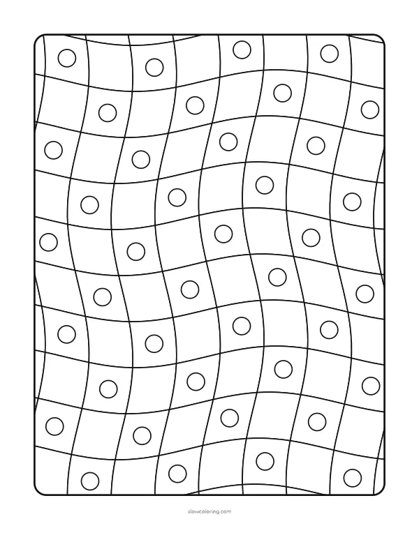 Checkerboard warped by gentle waves, with a dot in every other square