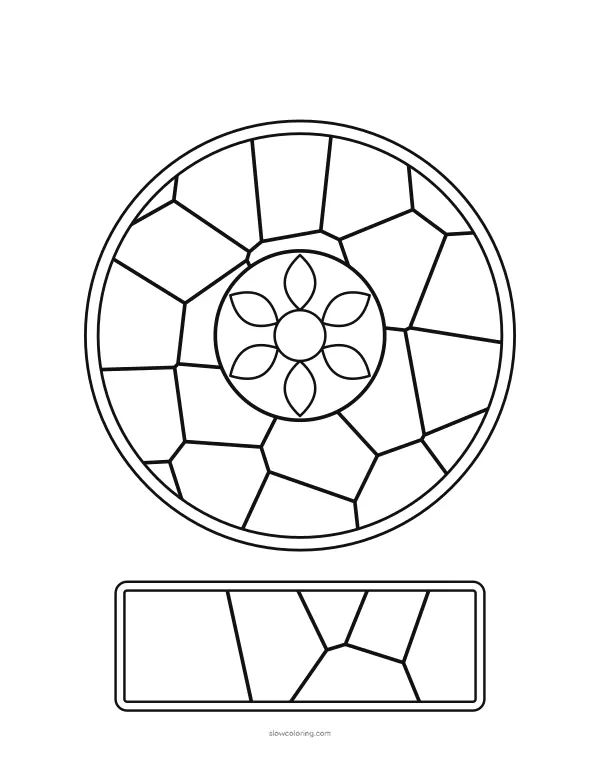 Easy round stained glass window with a rosette and large panes