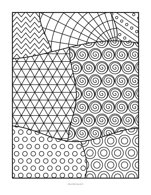 Page of wide wavy bands with simple bold patterns