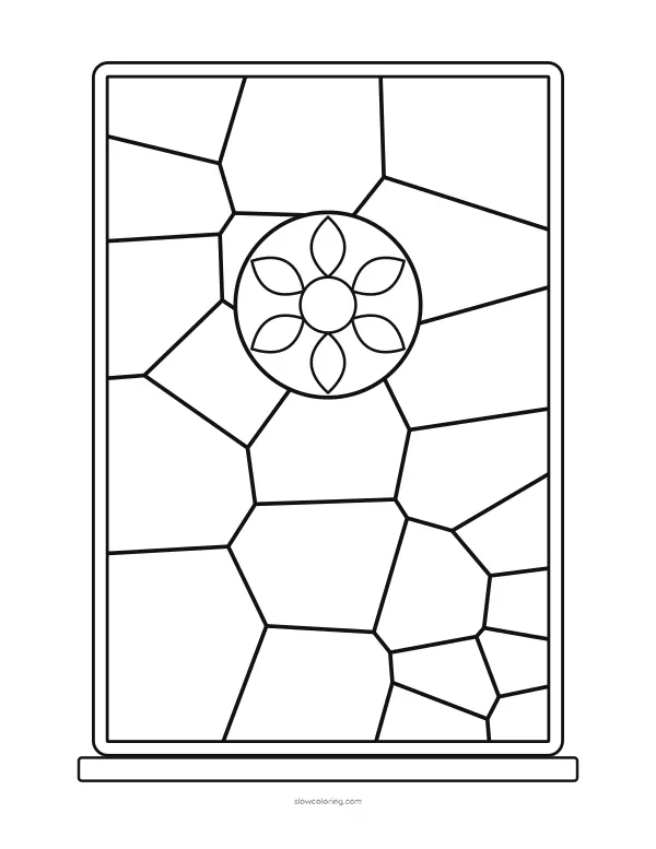 Easy tall rectangular stained glass window with a rosette