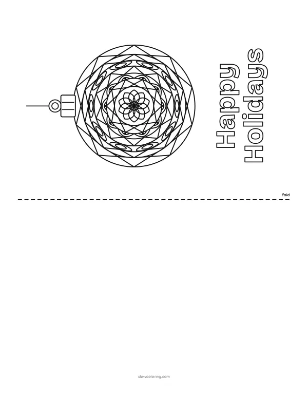 Folded card front: mandala ornament with hollow Happy Holidays lettering