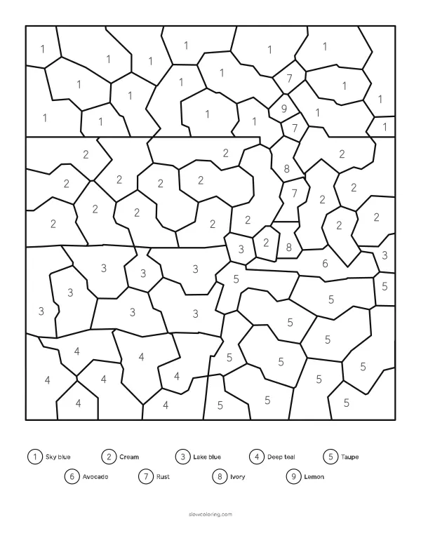 Easy color by number with big cells: a lighthouse on a cliff