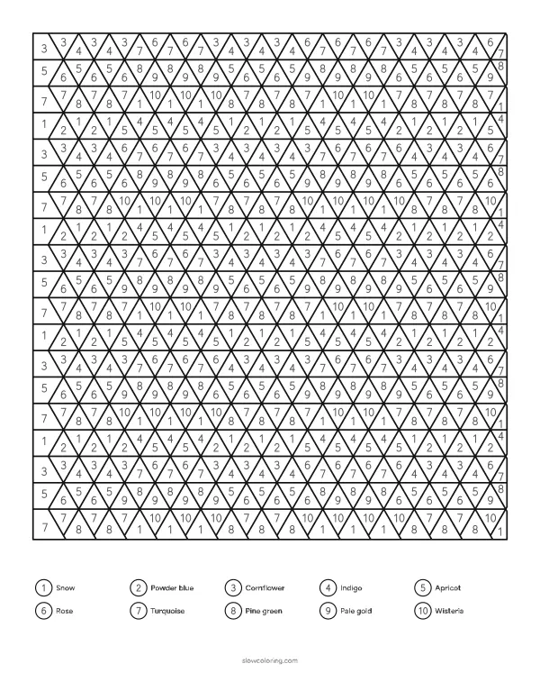 Geometric color by number: chevron bands of triangles