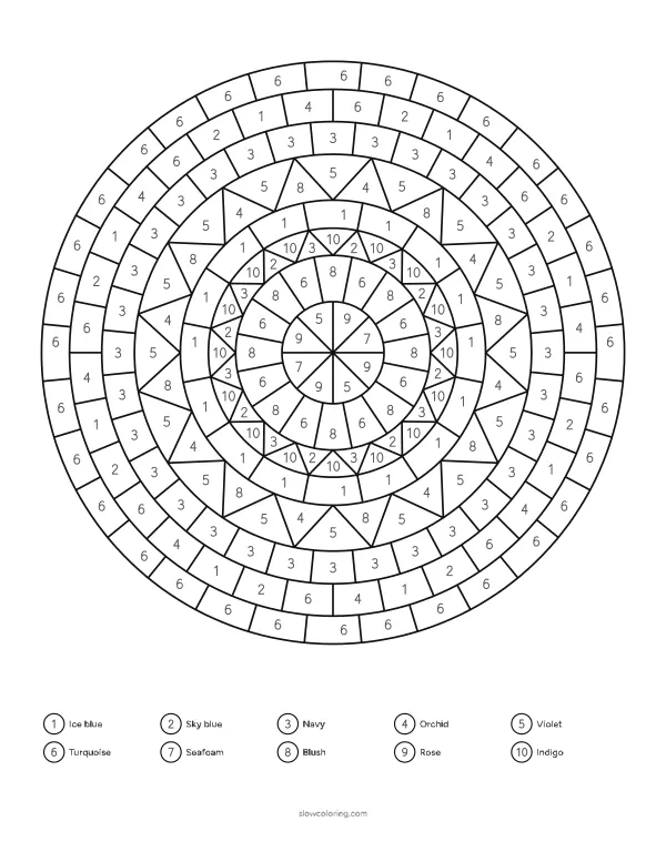Medium mandala color by number, sixteen fold