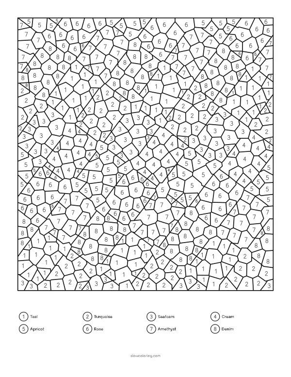Abstract mosaic color by number: crossing diagonal stripes