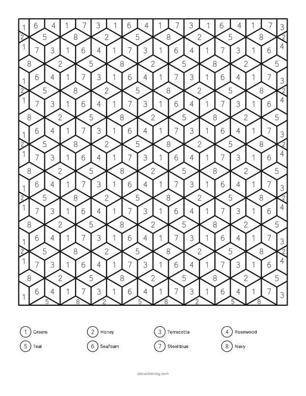 Geometric color by number: an isometric cube pattern