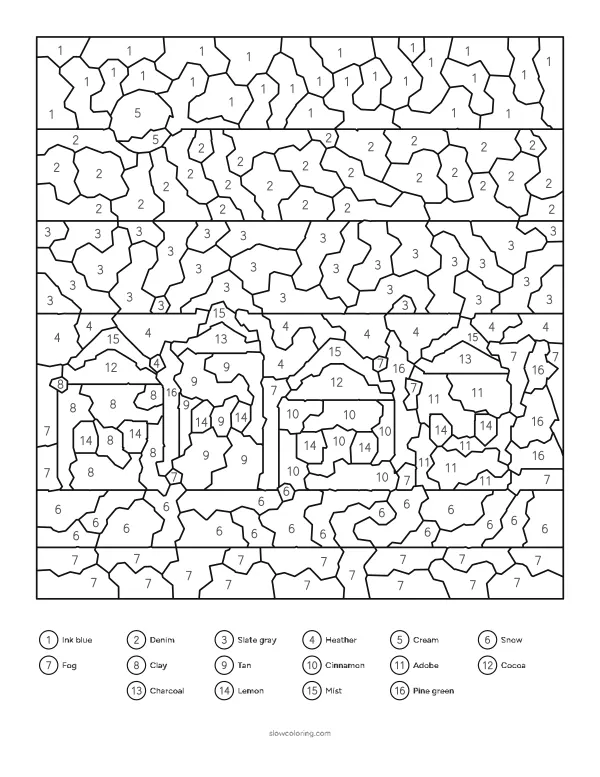 Color Winter Village Color by Number online