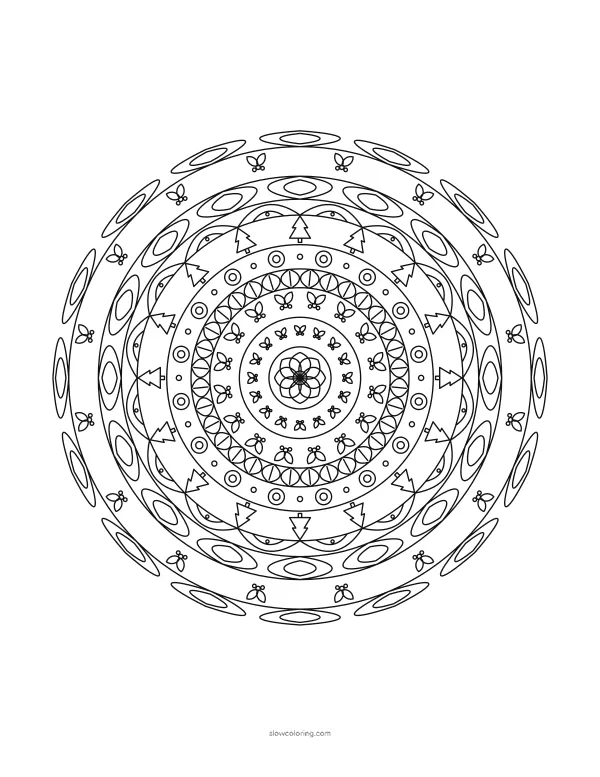 Christmas Mandala coloring page 05, detailed, 16-fold symmetry
