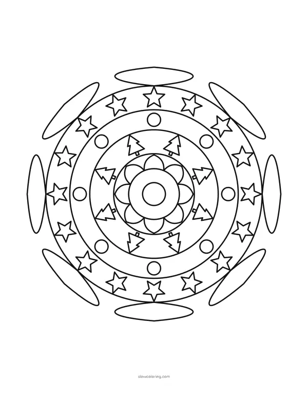 Christmas Mandala coloring page 06, easy, 8-fold symmetry