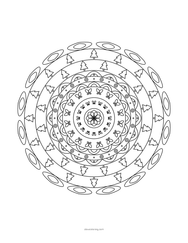 Christmas Mandala coloring page 08, detailed, 16-fold symmetry