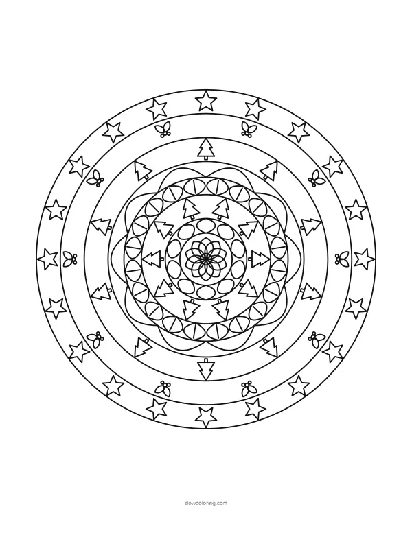 Christmas Mandala coloring page 09, medium, 10-fold symmetry