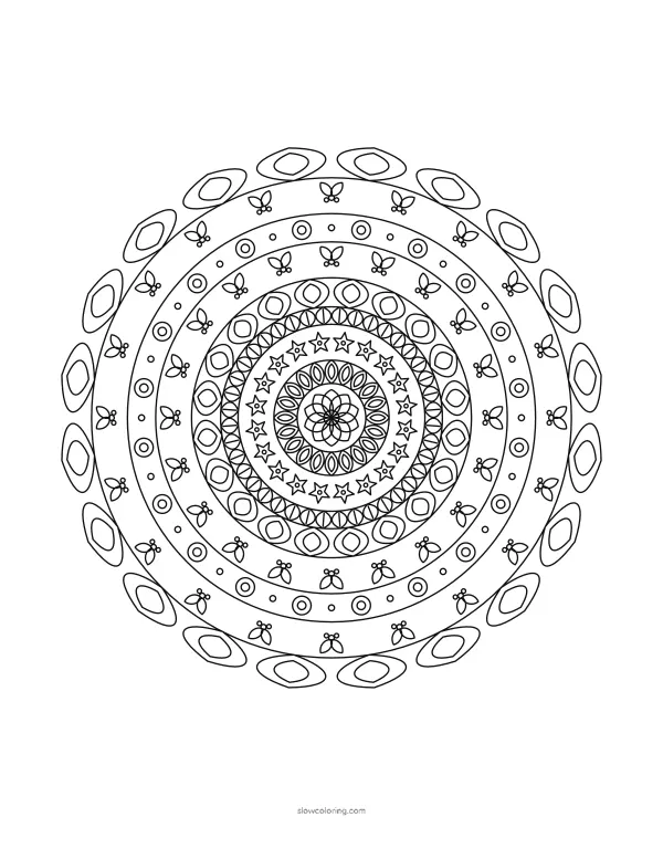 Christmas Mandala coloring page 10, detailed, 20-fold symmetry