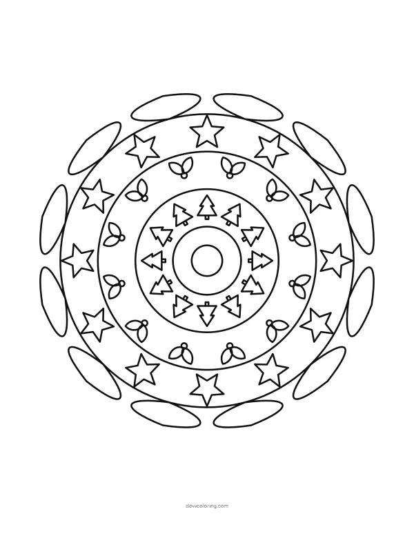 Christmas Mandala coloring page 11, easy, 12-fold symmetry