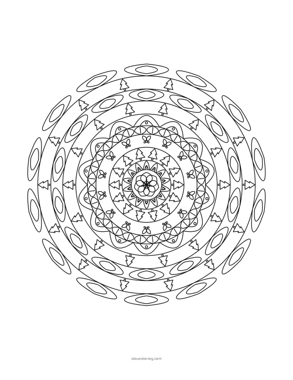 Christmas Mandala coloring page 12, detailed, 14-fold symmetry
