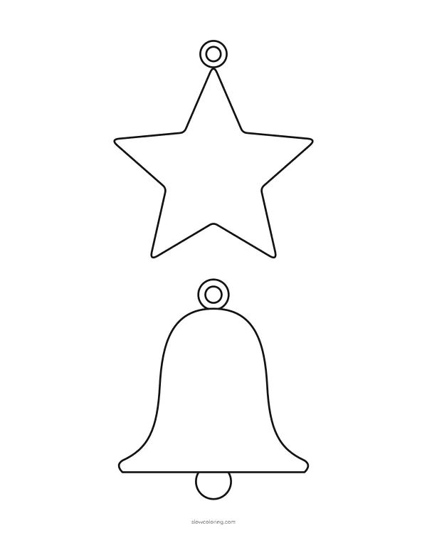 Star ornament and bell ornament outlines, two per page