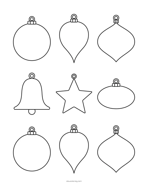 Nine small ornament outlines in six shapes