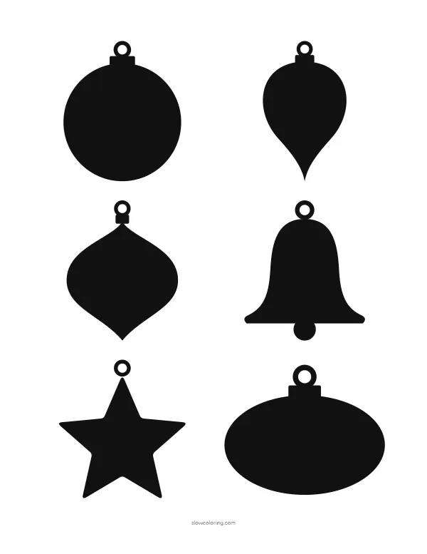 Six solid black ornament silhouettes