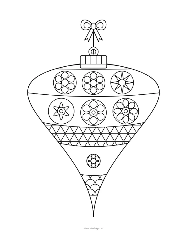 Long finial ornament with a pointed tail and patterned bands