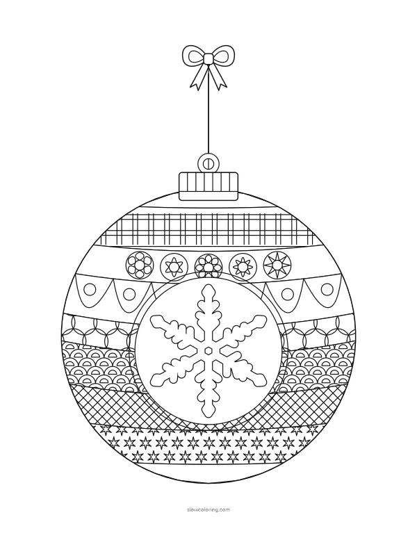 Round ornament with a snowflake medallion and fine patterned bands
