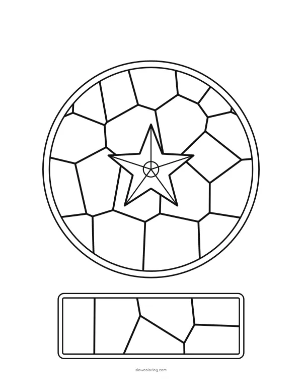 Christmas Window coloring page 11: round rose window with a star in the center, easy