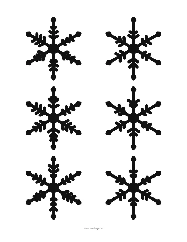 Six snowflake stencils in a grid