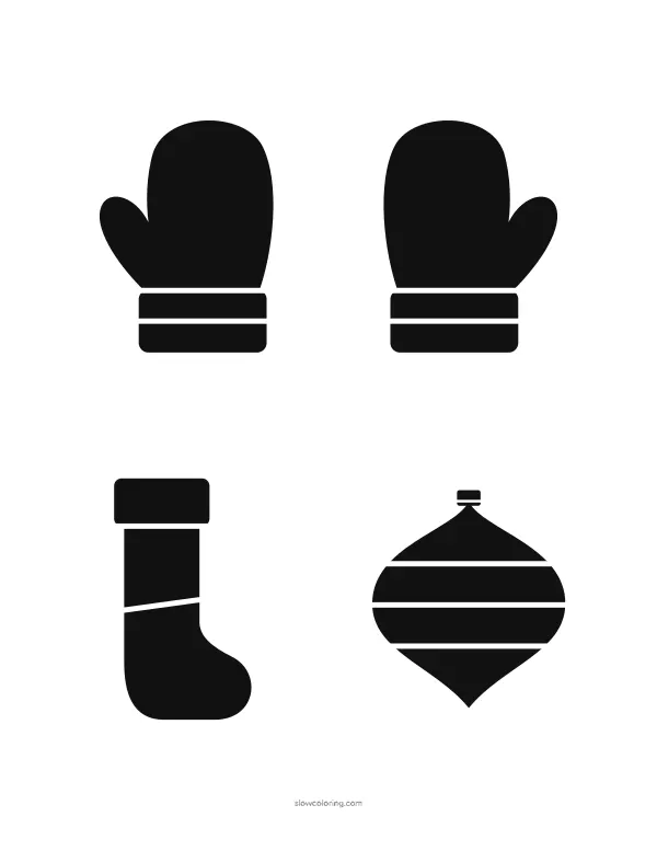Mitten pair, stocking and onion ornament stencils