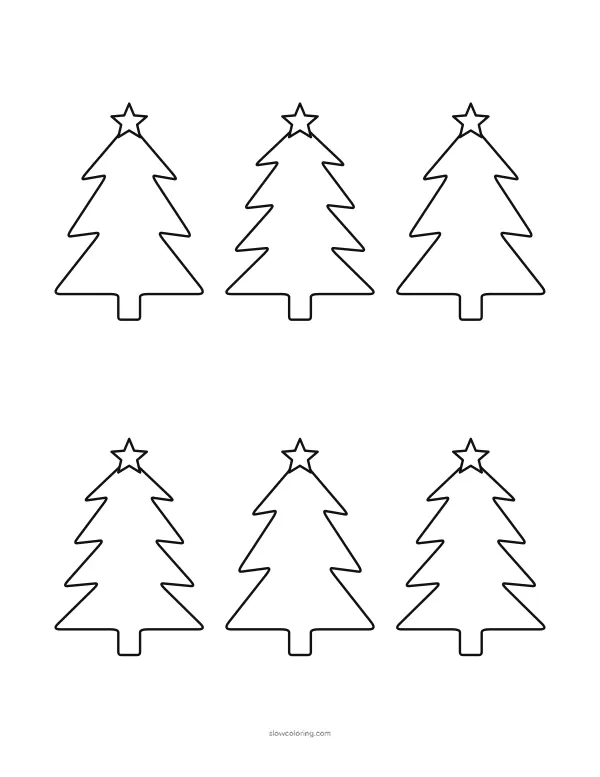 Six small Christmas tree outlines in a grid