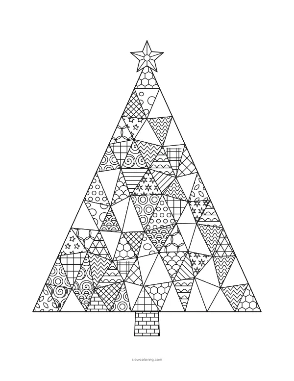 Detailed low-poly tree with many small patterned triangles