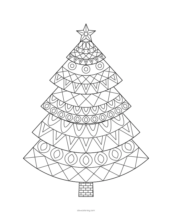 Detailed mandala tree of five stacked fans with fine ring patterns