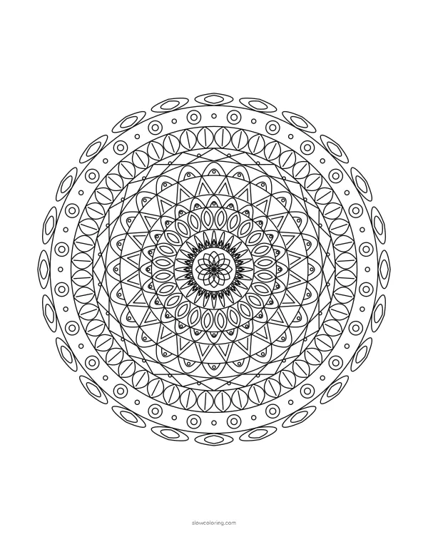 Detailed mandala with 24-fold symmetry and many fine rings