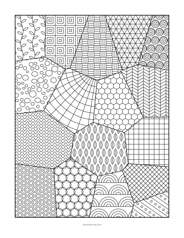 Full page of zen doodle cells, each filled with a different fine tangle pattern