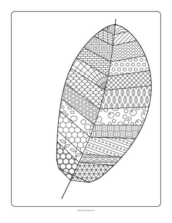 Large feather divided into sections with fine zen doodle patterns
