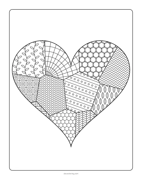 Large heart divided into many sections with fine tangle patterns