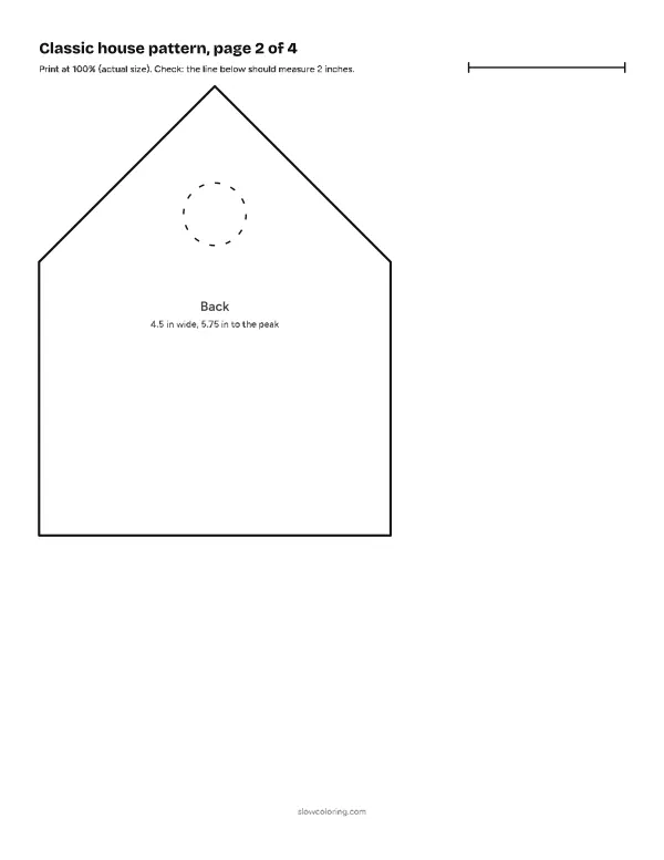 Classic house gingerbread house template at actual size, page 2 of 4: pieces with labels and measurements