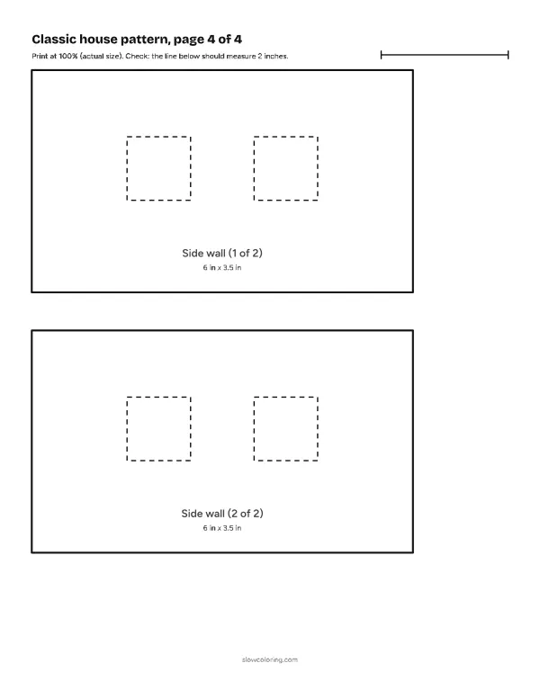 Classic house gingerbread house template at actual size, page 4 of 4: pieces with labels and measurements