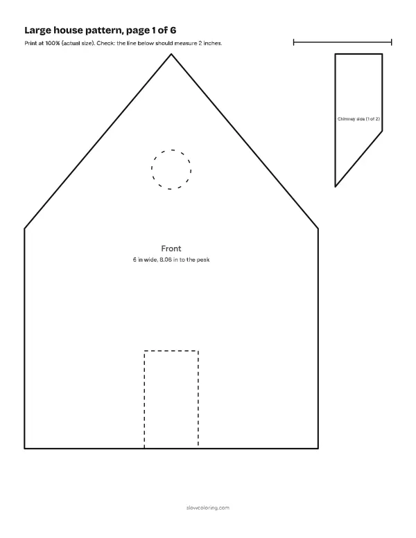 Large house gingerbread house template at actual size, page 1 of 6: pieces with labels and measurements