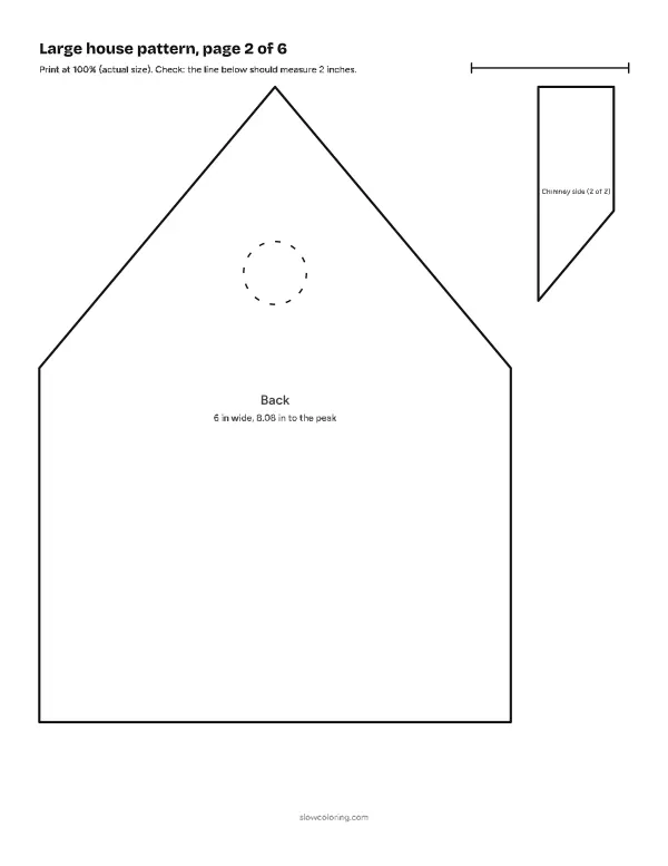 Large house gingerbread house template at actual size, page 2 of 6: pieces with labels and measurements