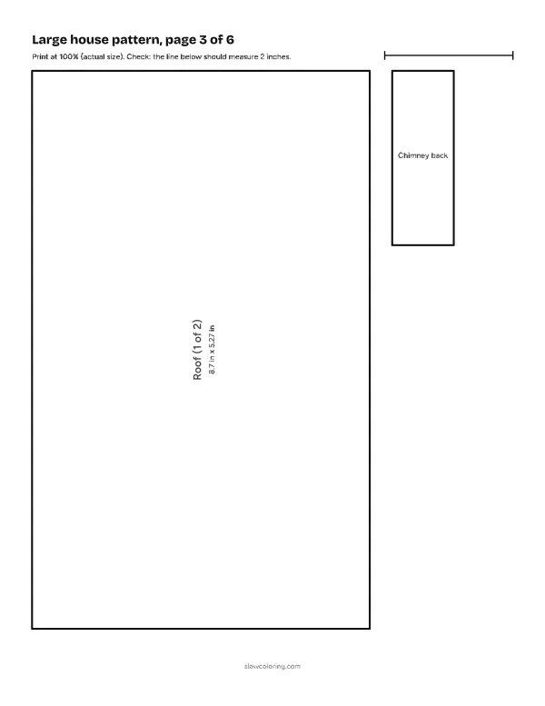 Large house gingerbread house template at actual size, page 3 of 6: pieces with labels and measurements