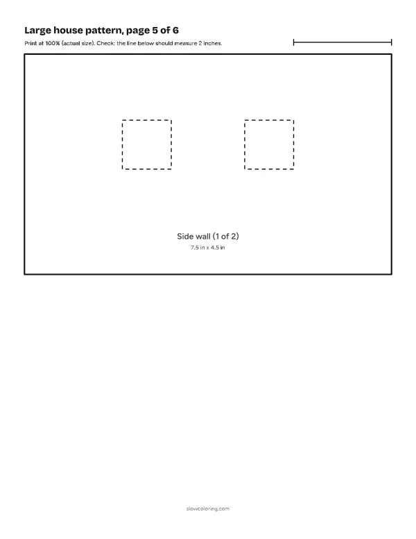 Large house gingerbread house template at actual size, page 5 of 6: pieces with labels and measurements