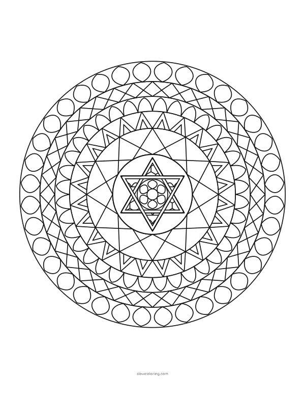 Twelve-fold mandala around a six-pointed star with patterned points
