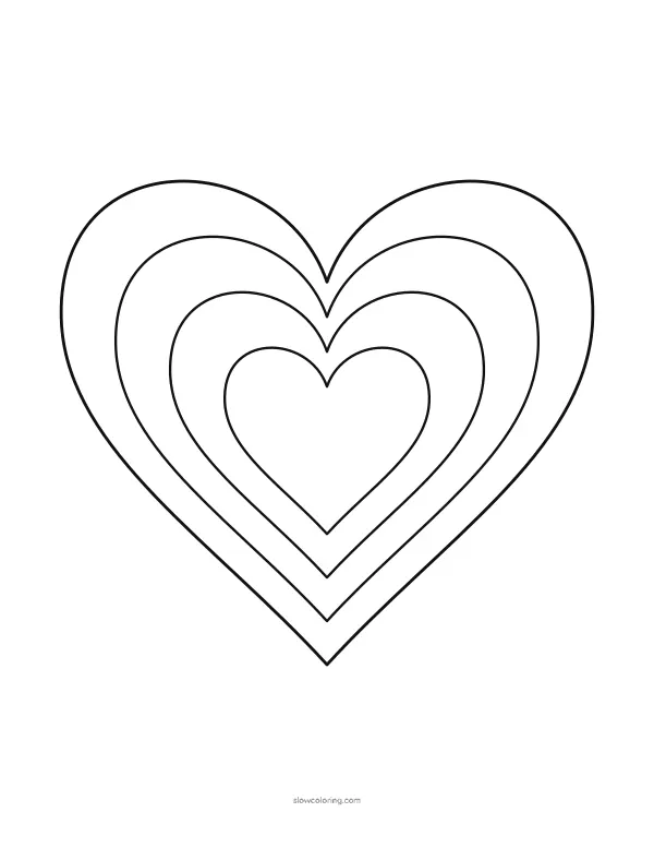 Four nested hearts inside each other with bold outlines and wide bands to color