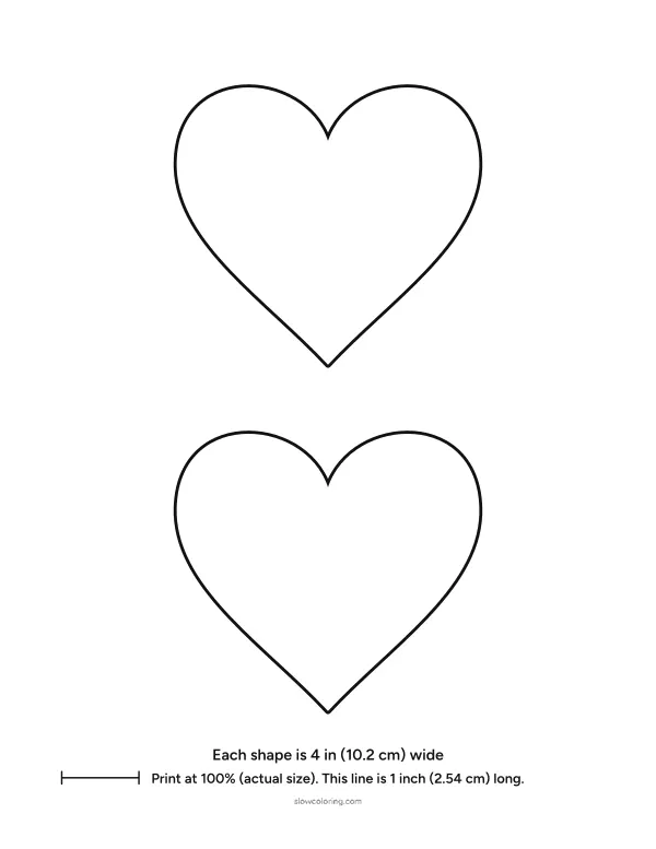Two heart outlines 4 inches wide on one page