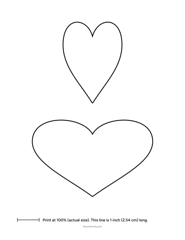 A tall narrow heart and a wide heart outline on one page