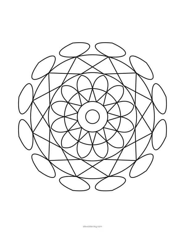 Easy Mandala coloring page 05, easy, 12-fold symmetry